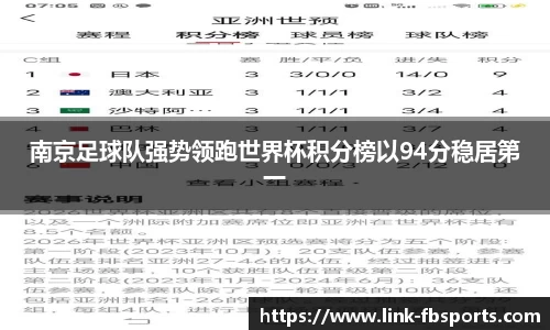 南京足球队强势领跑世界杯积分榜以94分稳居第一